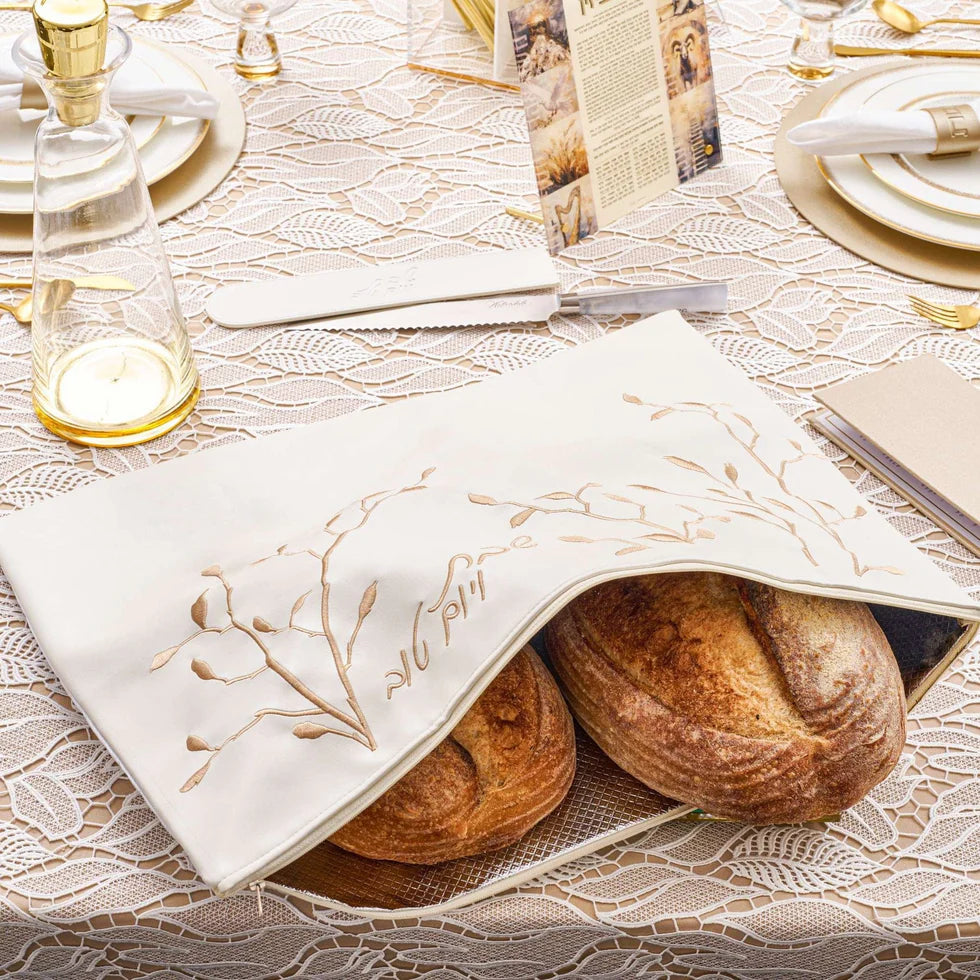 LEAF EMBROIDED CHALLAH POUCH COVER