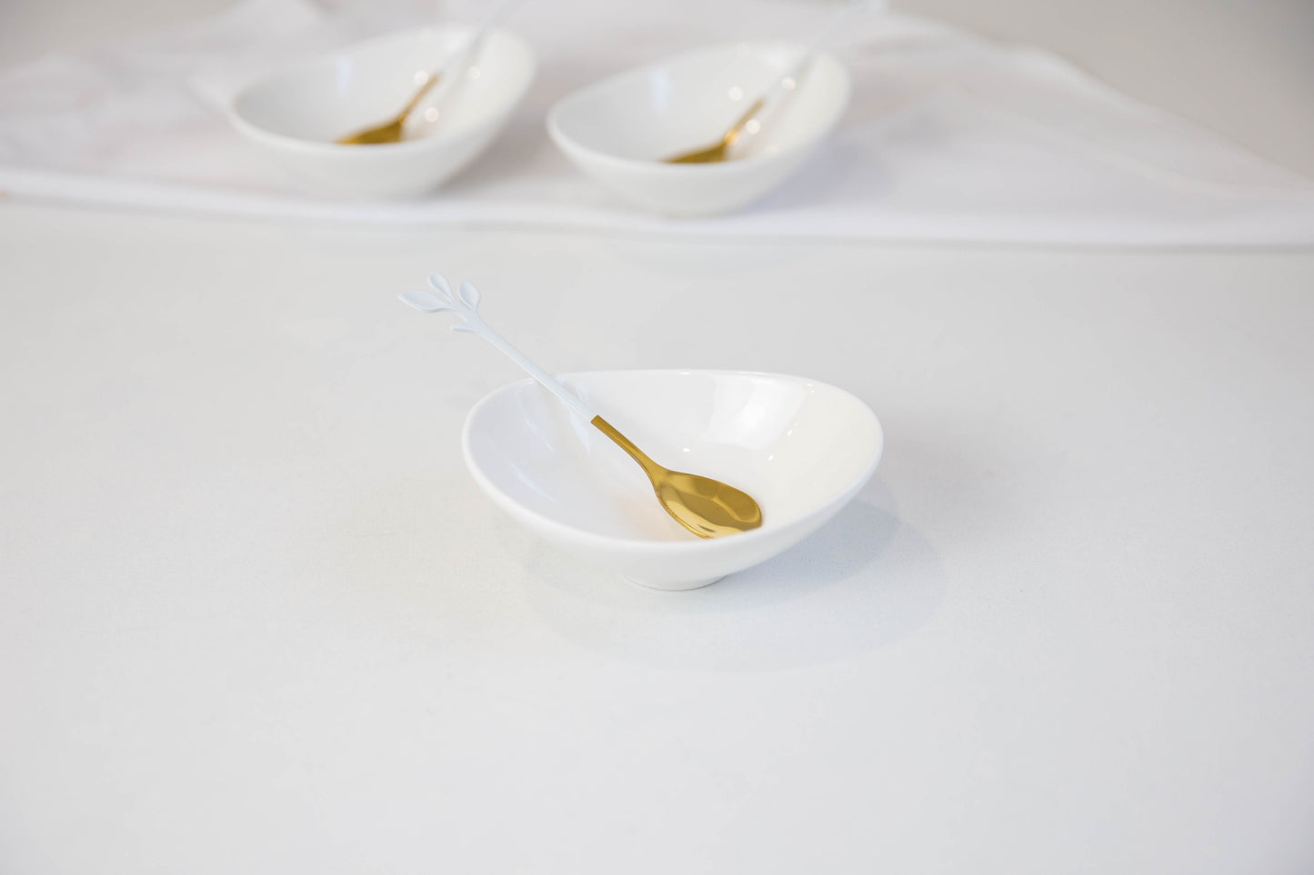 White & Gold Dip Bowls and Spoons Set