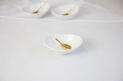 White & Gold Dip Bowls and Spoons Set