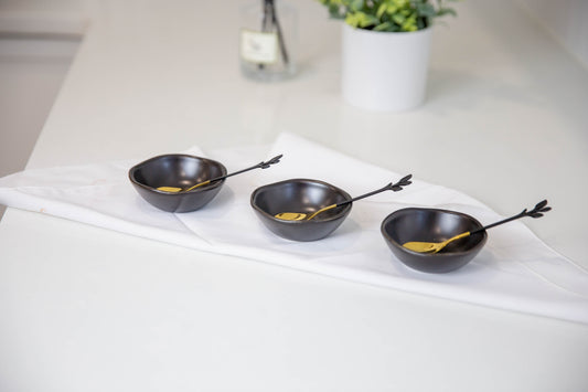 Black & Gold Dip Bowls and Spoons Set