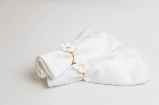 Delicate White-Gold Trimmed Flower Napkin Rings