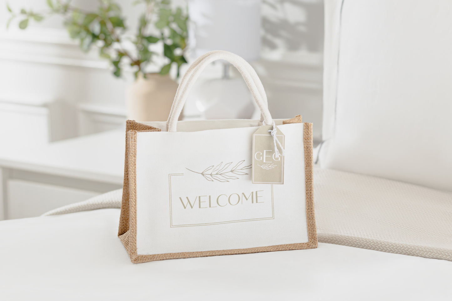 Burlap Welcome Tote