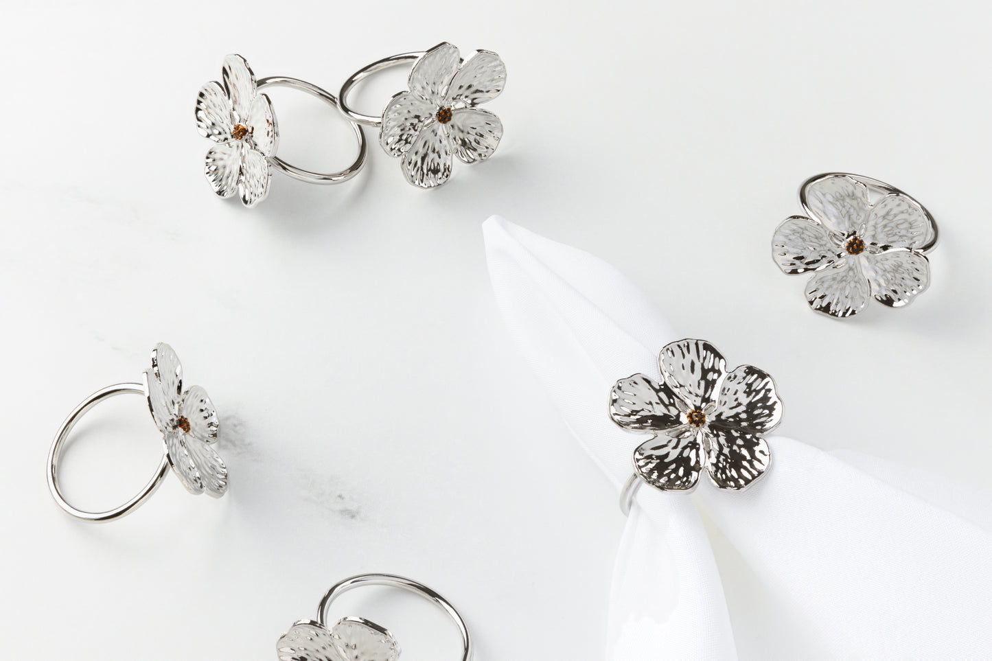 Delicate Silver Flower Napkin Rings